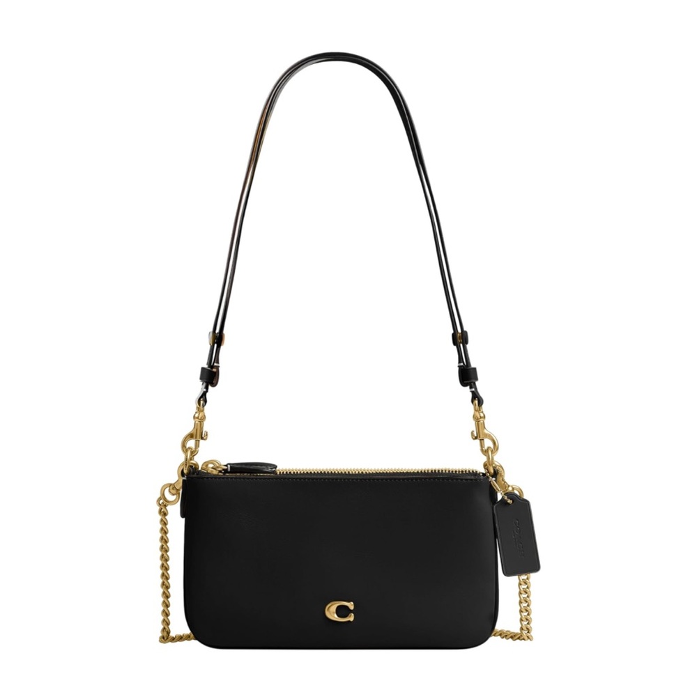 New Coach Black Leather Audrey Shoulder Bag with Gold Hardware